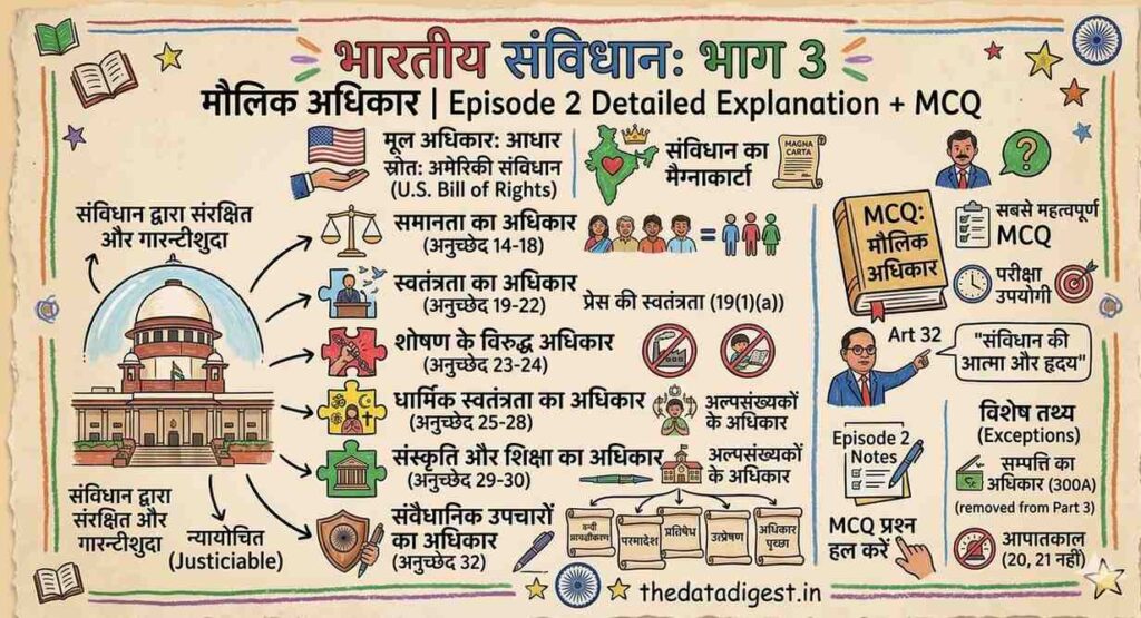 Indian Constitution Article 12 to 35 in Hindi Chart