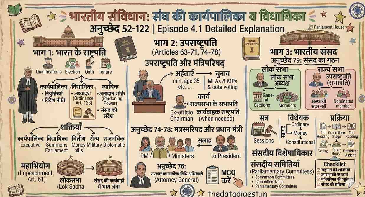 Bhartiya Samvidhan Anuchhed 52 to 122: Rashtrapati, Uprashtrapati aur Sansad