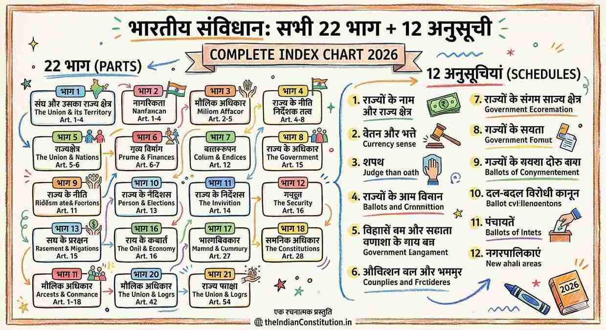 Indian Constitution 22 Parts 12 Schedules Complete Table in Hindi PDF