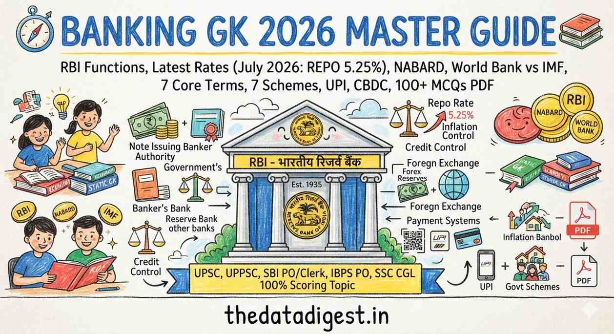 Banking GK 2026 Complete Guide RBI Repo Rate 5.25% NABARD Govt Schemes 100 MCQ PDF Free Download