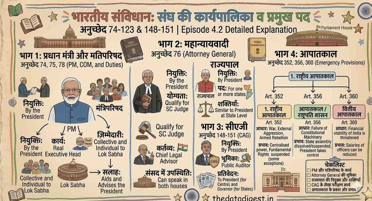 Bhartiya Samvidhan Aapatkal Anuchhed 352 356 360 PM Rajyapal CAG UPSC