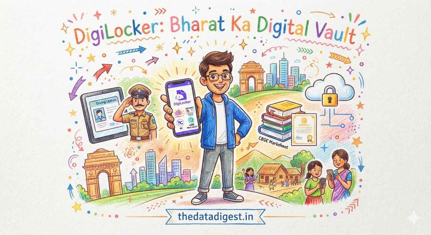 DigiLocker mobile app interface 2026 showing digital driving license, PAN card, and academic certificates stored securely