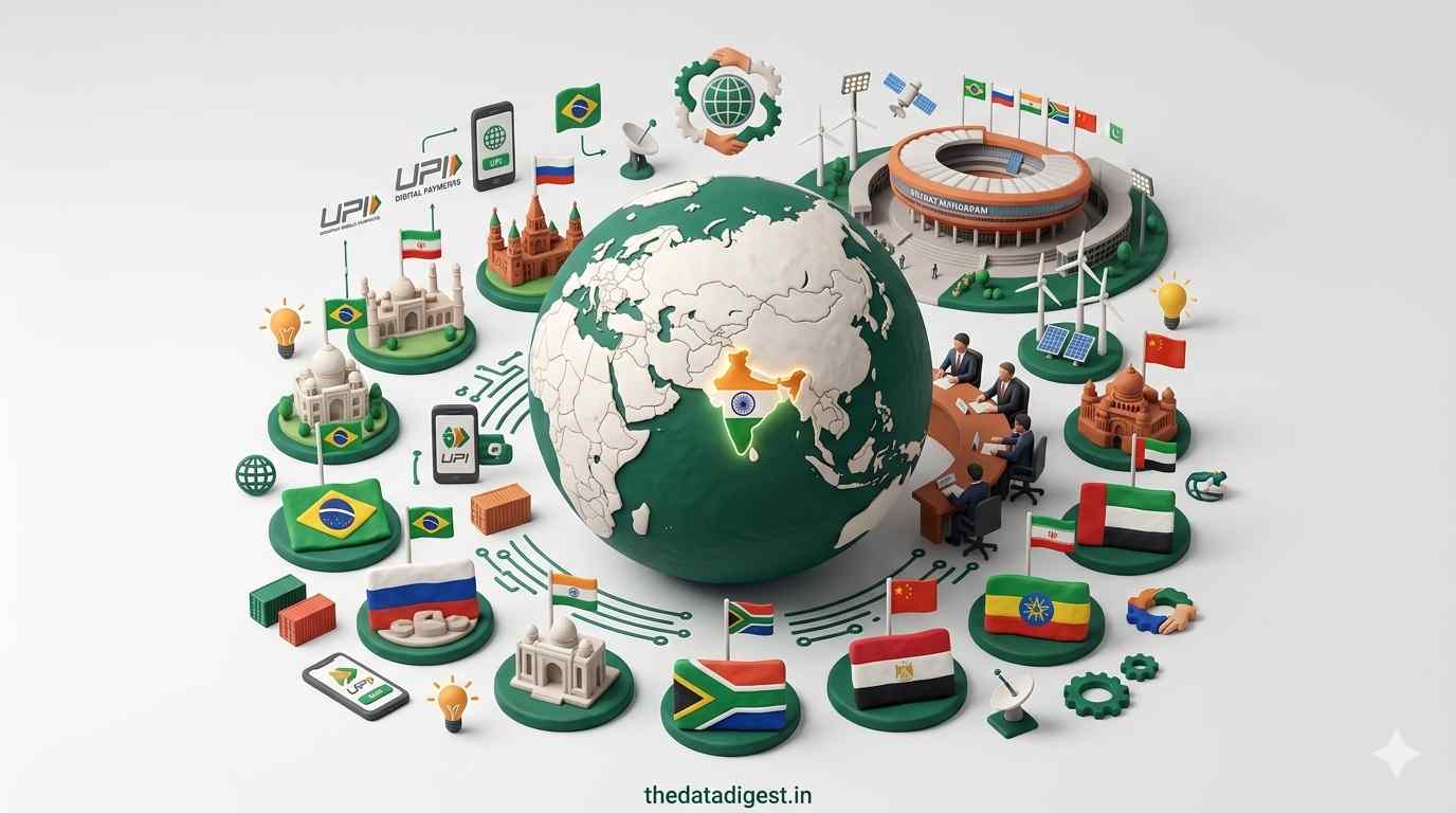 BRICS Summit 2026 in India at Bharat Mandapam New Delhi 3D clay illustration